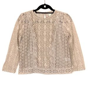Hinge Women's Beige Knit Lace Long Sleeve Sweater Size XS